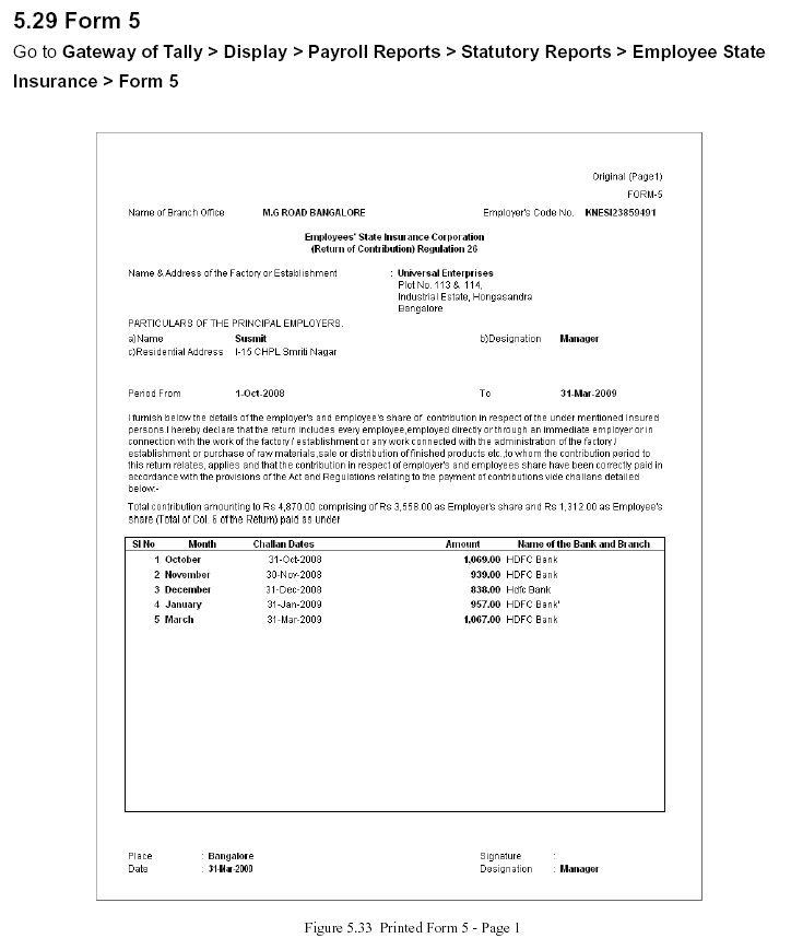 'Form 5' Report @ Tally.ERP 9